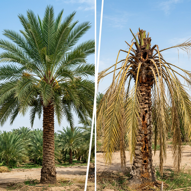 Healthy vs RPW-infested date palm comparison